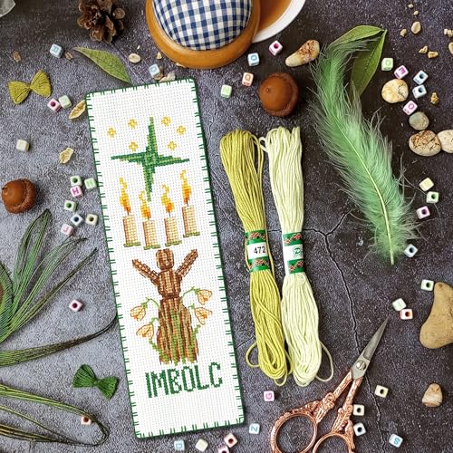 Povitrulya Cross Stitch Bookmark Kit “Imbolc“ – Counted DIY Embroidery Set for Adults & Beginners, Saint Brigid Pagan Irish Gaelic Druid Witchy Spring Craft Gift - color: Imbolc