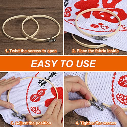 PATIKIL 12 Pieces 6 Inch Embroidery Hoops Round Adjustable Bamboo Circle Cross Stitch Hoop Ring Bulk for Embroidery Art Craft Handy Sewing Decoration - size: 6 Inch