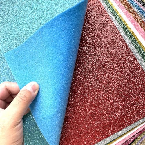 Glitter Felt, Glitter Sheets, 8 x12 inches Felt Glitter for Craft, 20pcs Pack Glitter Felt Fabric Square for for Party Project