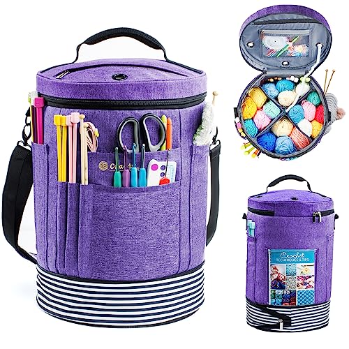 MYBAGZING Expandable Crochet Bag Organizer w/Yarn Grommets& Zipper Closure - color: Purple-Ⅱ, size: Medium-Zipper Closure