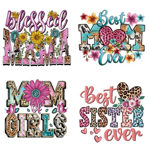 4 Sheets Mother's Day Heat Transfer Vinyl Decals Best Mom DTF Iron on Transfers Patches Mama Ready to Press Heat Patches for Mother T Shirts Clothes DIY Crafts Women Clothing Bag Appliques Decorations - color: Mother's Day A