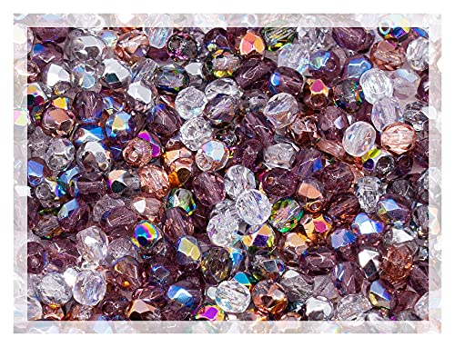 0.88 oz (25g, Approx. 300pcs) Mix of Faceted Fire Polished Pressed Czech Glass Beads 4mm (0.16in), Warm Color Mix Transparent - color: Mix 01 Warm Transparent