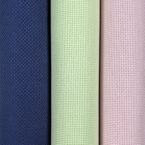 KCS 3 pc of 15" x 18"(38cmx45cm) 18 Count Cross Stitch Cotton Aida Cloth Needlework Rolled Fabric Box,18CT,Royal Blue+Light Green+Pink - color: Royal Blue+light Green+pink, size: 18CT