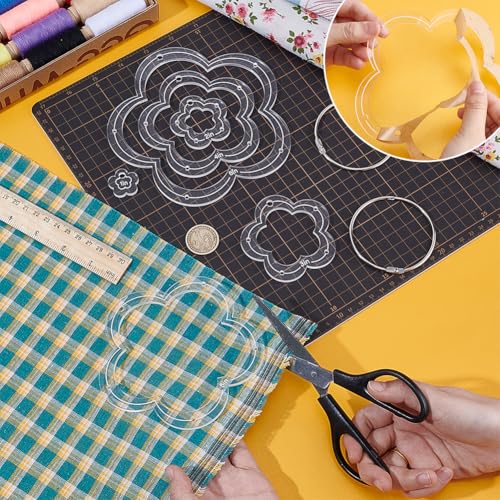 NBEADS 6Pcs Acrylic Quilting Templates Set with Hinged Rings, Cutting Ruler Template Transparent Flower Sewing Guides 0.98x0.98 to 5.91x5.91 for Fabric Marking and Craft Design - style: Flower