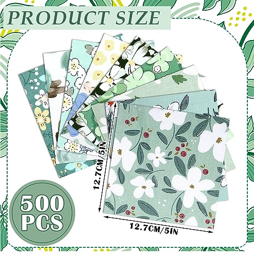 Ganeen 500 Pcs Cotton Fabric Squares Precut for Quilting,Green Floral - color: Green Floral