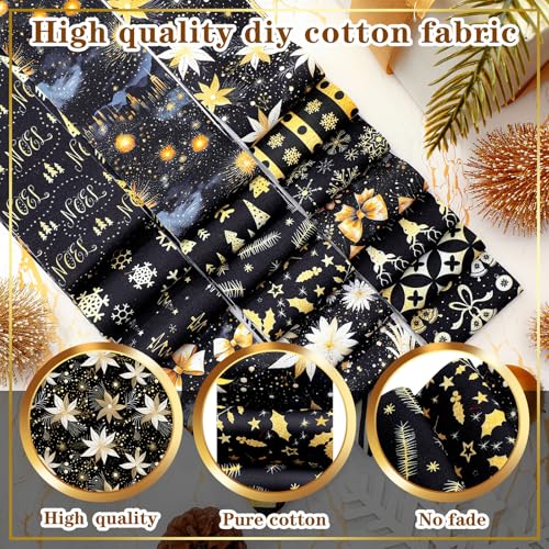 Hosuly 40 Pcs Black Gold Christmas Fabric Jelly Cotton Strips for Quilting - color: Black Gold Christmas
