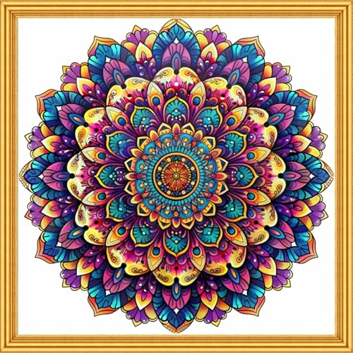 Foxhool Stamped Cross Stitch Kits,11CT Printed Cross Stitch Pattern Full Embroidery Kits for Beginner Needlepoint Kits-Magic Mandala 18x18 inch - color: Craftpatterns10