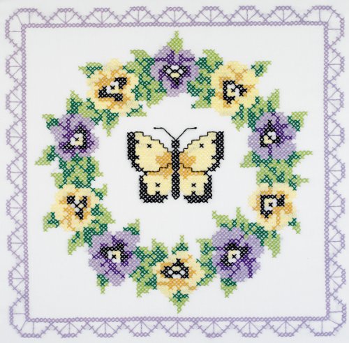 Janlynn Stamped Cross Stitch Quilt Blocks 18"X18" 6/Pkg - Pansy Wreath