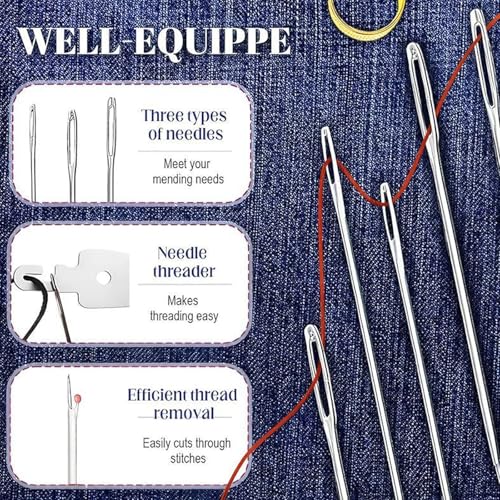 Big Eye Steel Sewing Needles Kit 34PCS, 5 Size Stainless Steel Hand Sewing Needles with Case, Easy Threading for Seniors & Beginners(34-PCS)