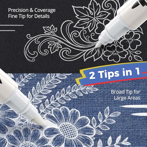 Fabric Markers Permanent for Clothes Dual Tip, Paint Pens for T-Shirt Drawing, Laundry Proof, Quick Dry, Suitable for Denim Canvas Shoes Fabric Crafts, 2 Pack (Black+White)