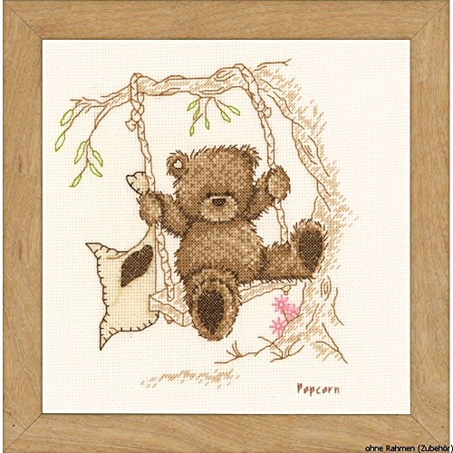 Vervaco Counted Cross Stitch Kit Popcorn Bear Swing 6.4" x 6"