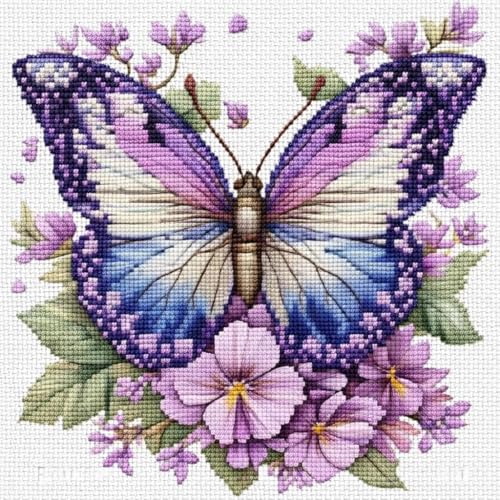 askkqtx Butterfly Stamped Cross Stitch Kits for Adults 14x14 Inch - color: Butterfly-XJ007