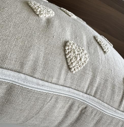 VAGMINE Embroidered Tufted Heart 18x18 Throw Pillow Cover, Natural - color: Natural-french Knots, size: 18" x 18" (Pack of 1)