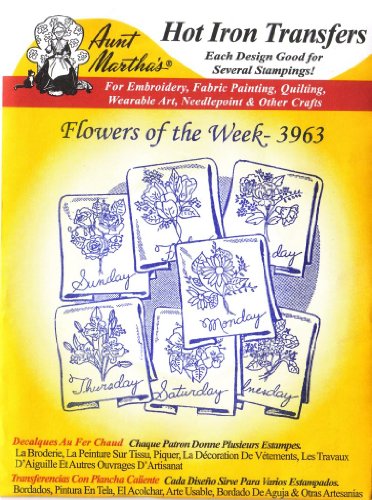 Aunt Martha's Hot Iron Embroidery Transfer 3963 Flowers of the Week (Days of the Week)