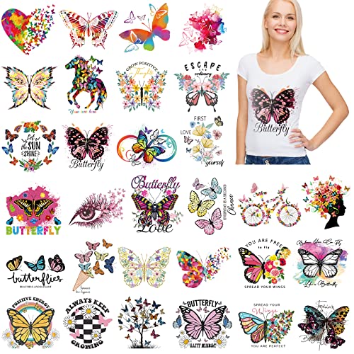 Panelee 5 Sheets Butterfly Flower Iron on Patches, Colorful Rainbow