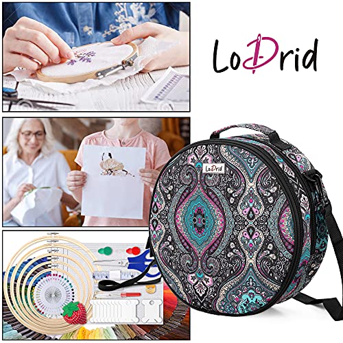 LoDrid Embroidery Bag, Double-Layer Embroidery Project Storage Bag, Totem