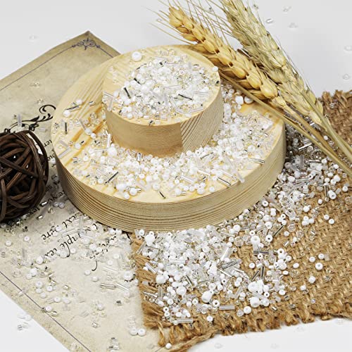 100g Mix Glass Tube Beads Bugle Beads,3800+pcs Glass Bulk Spacer Multi Size 2-6mm Kit for Jewelry Making DIY Craft Bracelets Necklace Earring Making (White Mixed) - color: White Mixed, size: 2-6mm