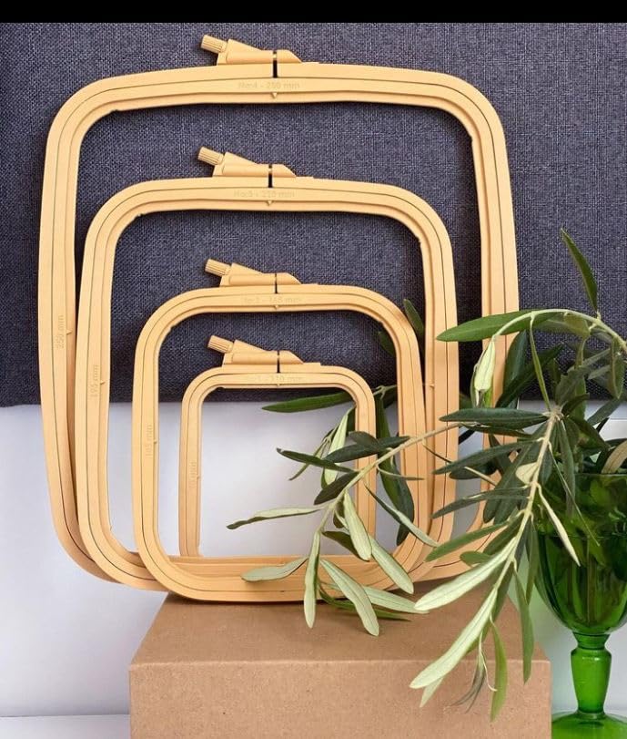 Nurge Square Embroidery Hoop - Plastic Cross Stitch Frame for Needlepoint & Embroidery - Adjustable Craft Hoop - Beige - No:2 (Small) - color: Beige, size: No:2 (Small)