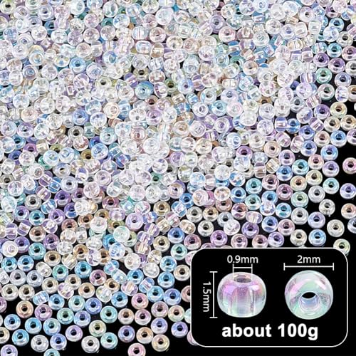 PH PandaHall 6000 Pcs 11/0 Glass Seed Beads, AB Color 2mm Seed Beads Round White Waist Bead Mini Spacer Bead for Earring Choker Bracelet Neckalce Waist Chain Jewelry DIY Crafts Making - color: AB Color-6000 Pcs