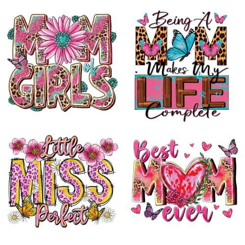 Mother’s Day DTF Transfer Ready to Press, 4PCS Best Mom Ever Iron on Patches Pink Flower Butterfly Heat Transfer Vinyl Decals Mama Leopard Print Iron on Appliques for T-Shirt Bags DIY Spiritual Craft - color: Pink Mother's Day A