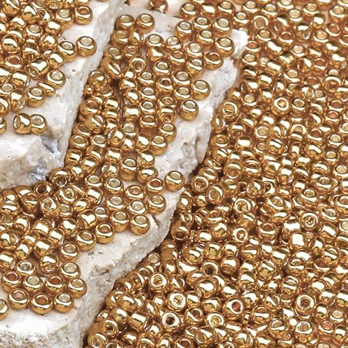 10150pcs 2mm Glass Seed Beads Bulk, 12/0 Mini Small Round Bead for Jewelry Making Tiny Craft Glass Seed Beads for Jewelry Making Bracelet Wrist Necklaces(Gold) - color: Gold