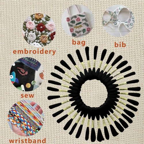 24 Skeins Embroidery Floss Cross Stitch Thread 6 Strands Each 315.0 Inch Craft Floss Set for DIY Sewing Projects (Black) - color: Black, size: 315.0 inch