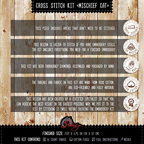 Counted Cross Stitch Kit 'Mischief Kitten' DIY Embroidery Set with Counted Gray Tabby Cat Pattern