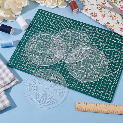 BENECREAT 4Pcs Acrylic Sashiko Stencil, 4.5inch Flower Acrylic Embroidery Tool Drawing Line Template for Hand Quilting and Embroidery, 2mm Thick