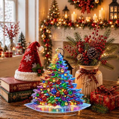 Eiflow Christmas Tabletop Diamond Art Kit for Adults DIY Tabletop Diamond Art Painting Ornament with Stand, Acrylic Stand Up Gem Painting Board Kit (Christmas Tree) - color: Christmas Tree
