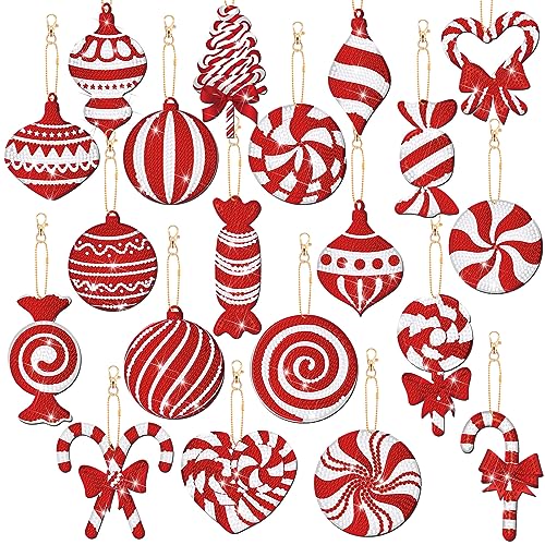 Tondiamo 20 Pcs Christmas Diamond Painting Keychains, Xmas Ornaments - style: Cane Style