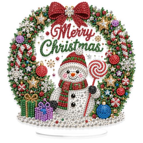 Eiflow Pearl Art Kit for Adults Christmas Snowman, DIY Tabletop Diamond Art Pearl Painting with Stand, Acrylic Stand Up Gem Painting Board Kit (Merry Christmas) - color: Merry Christmas
