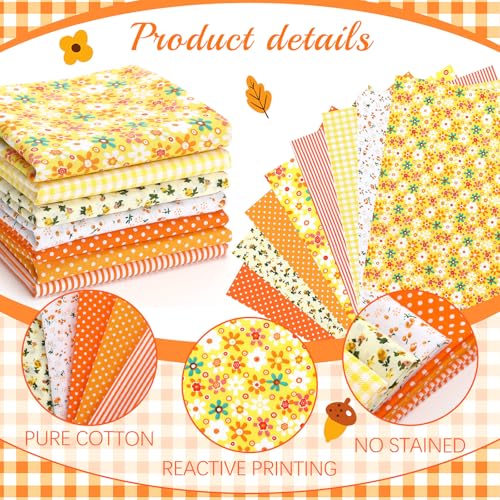 Kingdder 15 Pcs 20 x 20 Cotton Fabric Orange Square Quilting Patchwork Assorted Patterns Fabric Fat Quarter Colorful Printed Square Patchwork Fat Bundles for DIY Crafts Cloths Handmade Supplies - style: Orange