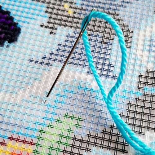 Brvsk Halloween Needlepoint Kit for Adults and Beginners — Trick-or-Treat Ghost 16″ × 16″ with Clear, Precise Printed Design on Cotton Canvas; Includes 2 Needles, Yarn, and Easy-Read Chart - color: Trick-or-Treat Ghost