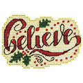 Mill Hill Holly Believe Beaded Counted Cross Stitch Ornament Kit 2023 Winter Holiday MH182333, 3.5" X 2.25", Multi