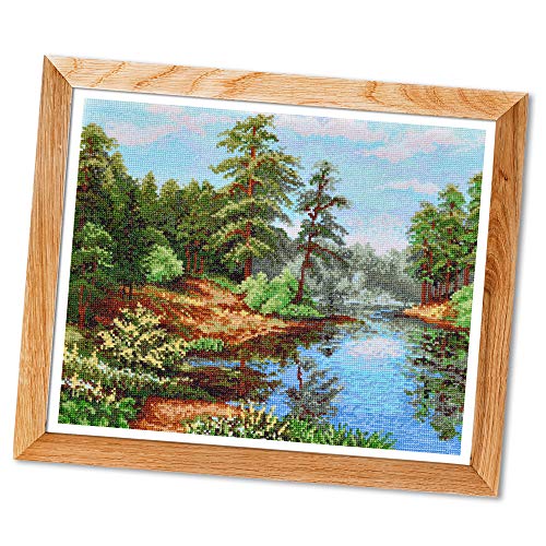 Lake Amid Pines - Counted Cross Stitch Kit with Forest Landscape Pattern - color: Lake in the Pines