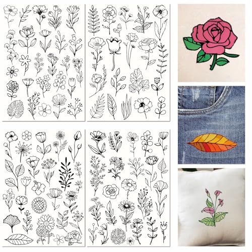 98Pcs Embroidery Paper Flowers Water Soluble Embroidery Patterns Plants and Floral Theme Stick and Stitch Wash Away Transfer Paper Stabilizers for Hand Sewing Beginners 11.7 x 8.3 Inch - color: Flower Plants