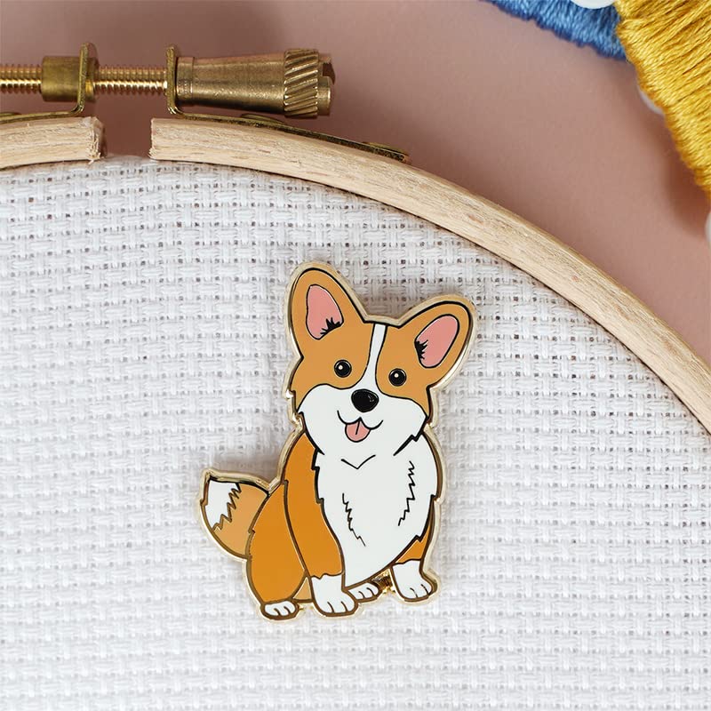 Caterpillar Cross Stitch Needle Minder - Royal Corgi Dog for Cross Stitch, Sewing, Embroidery and Needlework Accessories, Enamel and Magnetic