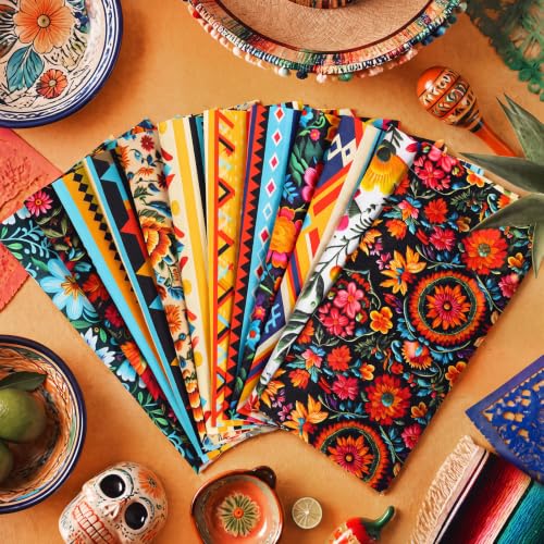 Tatuo 30 Pcs Mexican Cotton Fabric Squares 10 x 10 Inch Fiesta Quilt Bundle - style: Mexican Fiesta