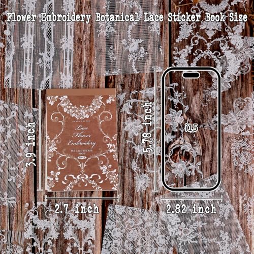 Lace Stickers for Scrapbooking, 30 Sheets Scrapbook Stickers Book for Wedding Invitations, Bridal Scrapbook Supplies, Transparent PET Stickers for Junk Journaling, Floral Embroidery Lace - color: Lace Floral Embroidery