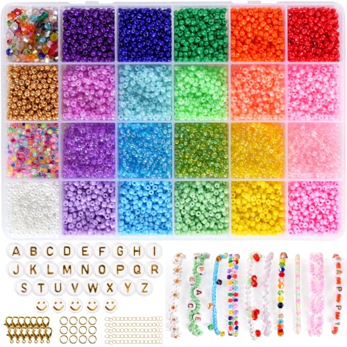 OuMuaMua Small Glass Seed Beads Kit for Bracelets Jewelry Making, 3mm