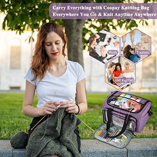 Coopay Crochet & Knitting Tote Bag - Large Organizer for Yarn, Hooks, Needles & Craft Tools - color: Elegant Purple