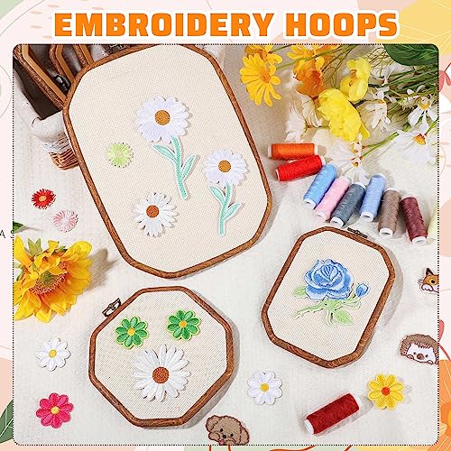Qunclay 9 Pcs Large Embroidery Hoop Frame Decorative Imitated Wood Display Frame Circle Oval Octagonal Cross Stitch Hoop Ring for DIY Sewing Craft and Hanging Ornaments Decor (Octagonal) - style: Octagonal