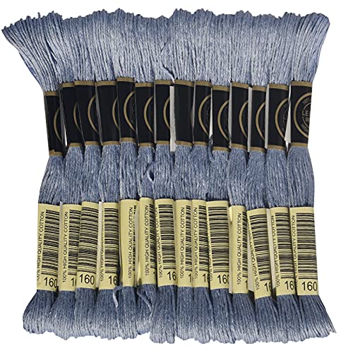 LE PAON Embroidery Floss, 14-Pack Six Strands 100% Long Staple Cotton Embroidery Thread, 8.7-Yard，Color Number：160, Medium Grey Blue - color: 160