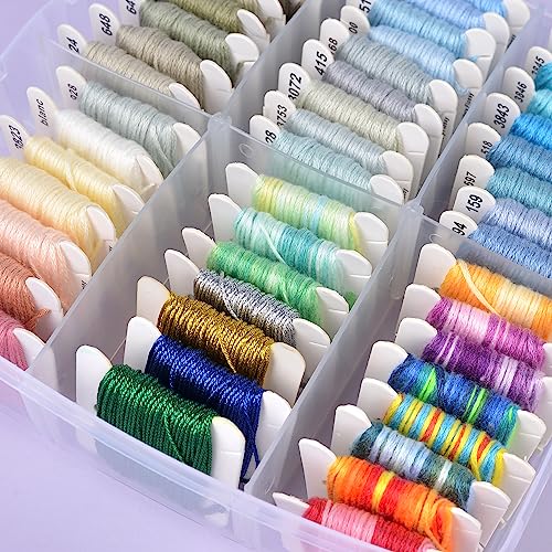 VICOVI 1080 Pack Embroidery Floss Thread Kit Including 200 Colors and 30 SkeinsWhite & Black Embroidery Thread Cross Stitch Sewing Thread with 850 Pcs Cross Stitch Tool and 4-Tier Transparent Box