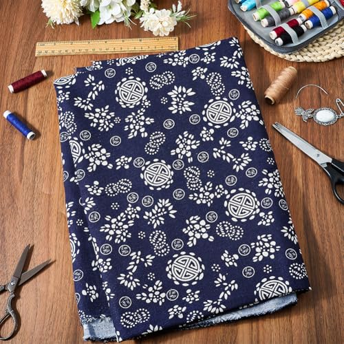 1 Yard 63 Inch Prussian Blue Linen Fabric Floral Pattern Canvas Soft Breathable Needlework Embroidered Cloth for Sewing Making Clothing Curtain Decor Garment Accessories DIY Crafts Supply - size: 1600MM, style: Prussian Blue Flower