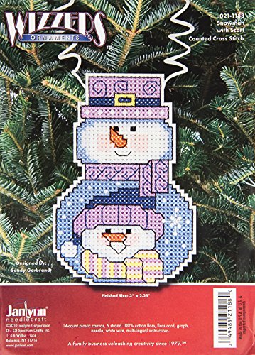 Janlynn/Holiday Wizzers Counted Cross Stitch Kit 3"X2.25" - Snowman with Scarf (14 Count)