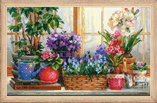 RIOLIS 1669 Windowsill with Flowers Cross Stitch Kit 15.75 x 9.75 in
