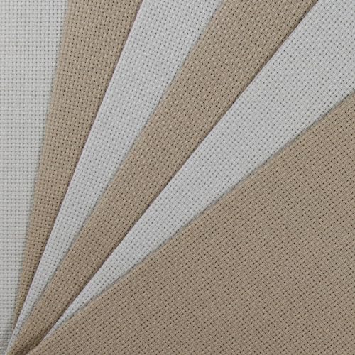 KCS 4/6 pc of 12" x 18" 30cmx45cm 16CT Counted Cotton Aida Cloth Cross Stitch Fabric (Pearl Grey+Khaki, 6 pc) - color: Pearl Grey+khaki, size: 6 pc
