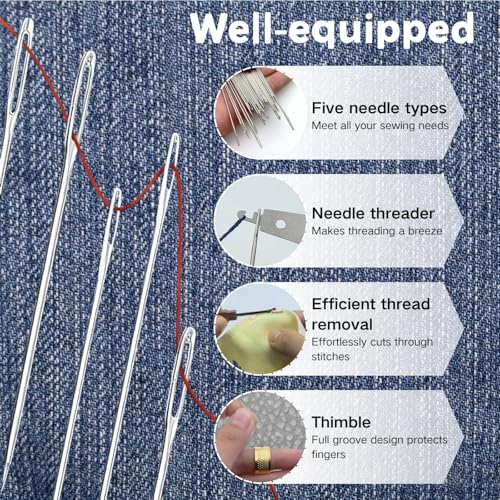 Giasy_Fortune 41PCS Big Eye Steel Sewing Tool Set, Needle and Thread Kit, Portable Hand Sewing Set, Punch Needle Kit Repair Tools, Christmas Gifts for Grandma Beginner Traveler DIY Craft Enthusiasts