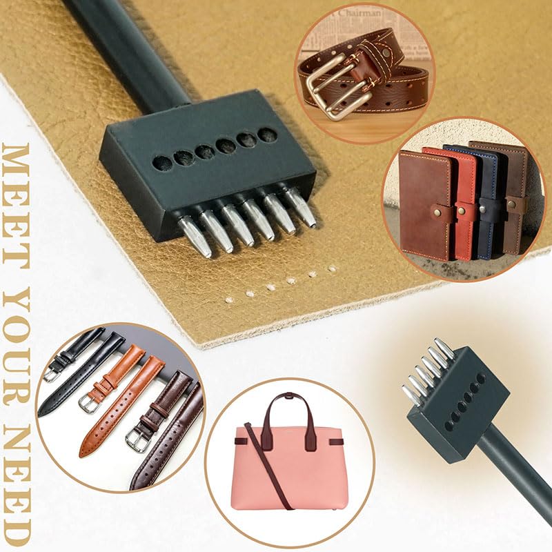 Leather Round Hole Punching Tool 3pcs Prong Punch Tool Set with 2/4/6 Prong Options for Precise Round Hole Punching DIY Leather Craft (4MM) - size: 4MM